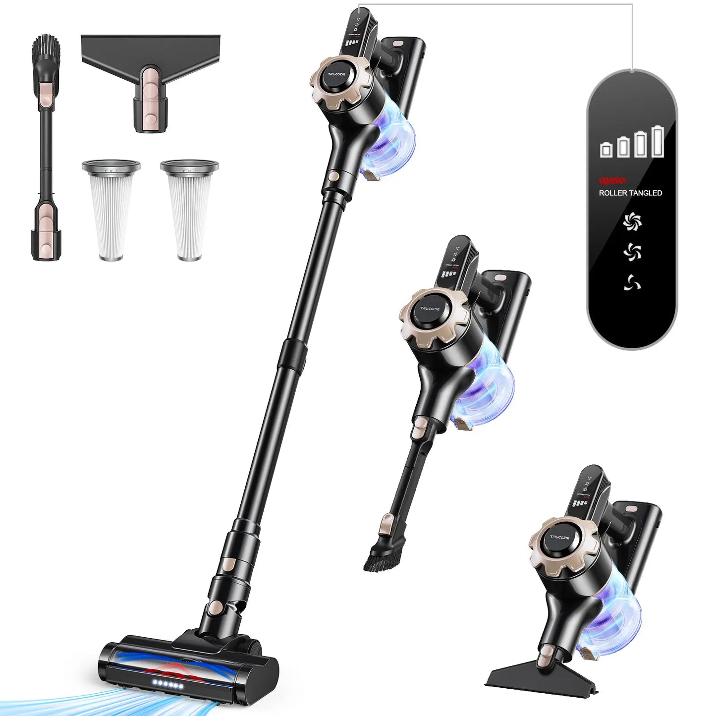 Trucozie T350 8-in-1 Cordless Vacuum, 33Kpa Suction 45Mins Runtime for Pet Hair Floors