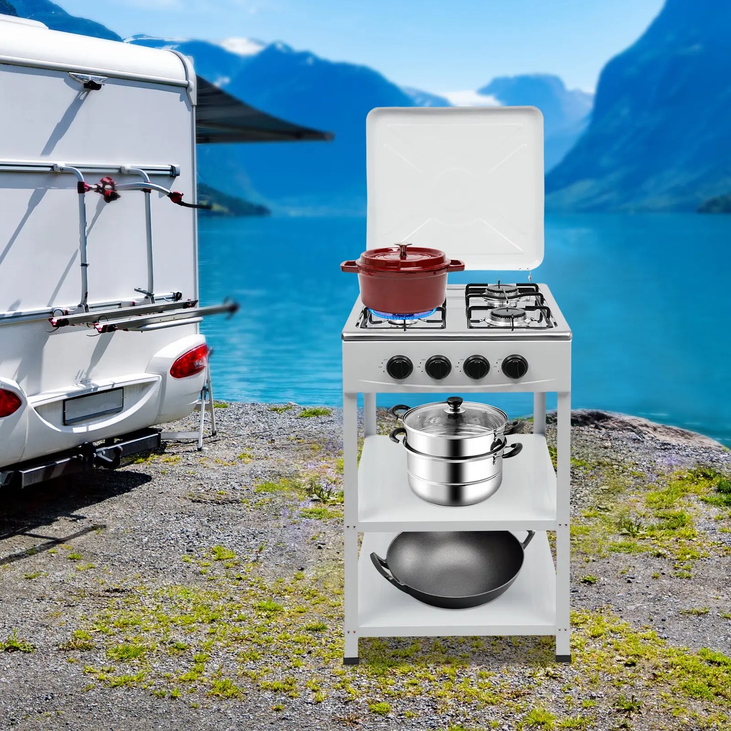 💥Clearance Sale 4 Burner Gas Stove 🔥 Portable Outdoor Cooktop 🍳 NG/LPG Ready 🏕️obs Manual Ignition for RV Travel Emergency Preparedness Family Use