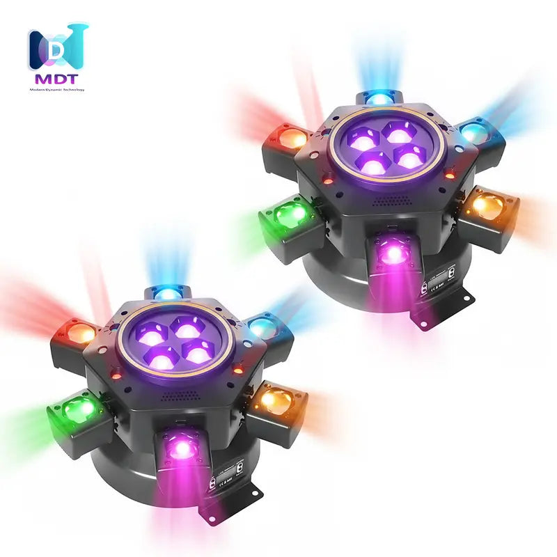 6 Arms Moving Head DJ Stage Lights, 6-in-1 RGBW LED Party Lights DMX512 Sound Activated Disco Stage Lighting for Party Wedding Club