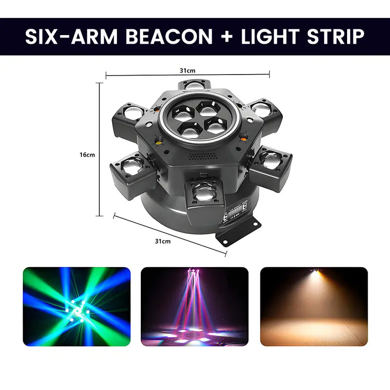 6 Arms Moving Head DJ Stage Lights, 6-in-1 RGBW LED Party Lights DMX512 Sound Activated Disco Stage Lighting for Party Wedding Club
