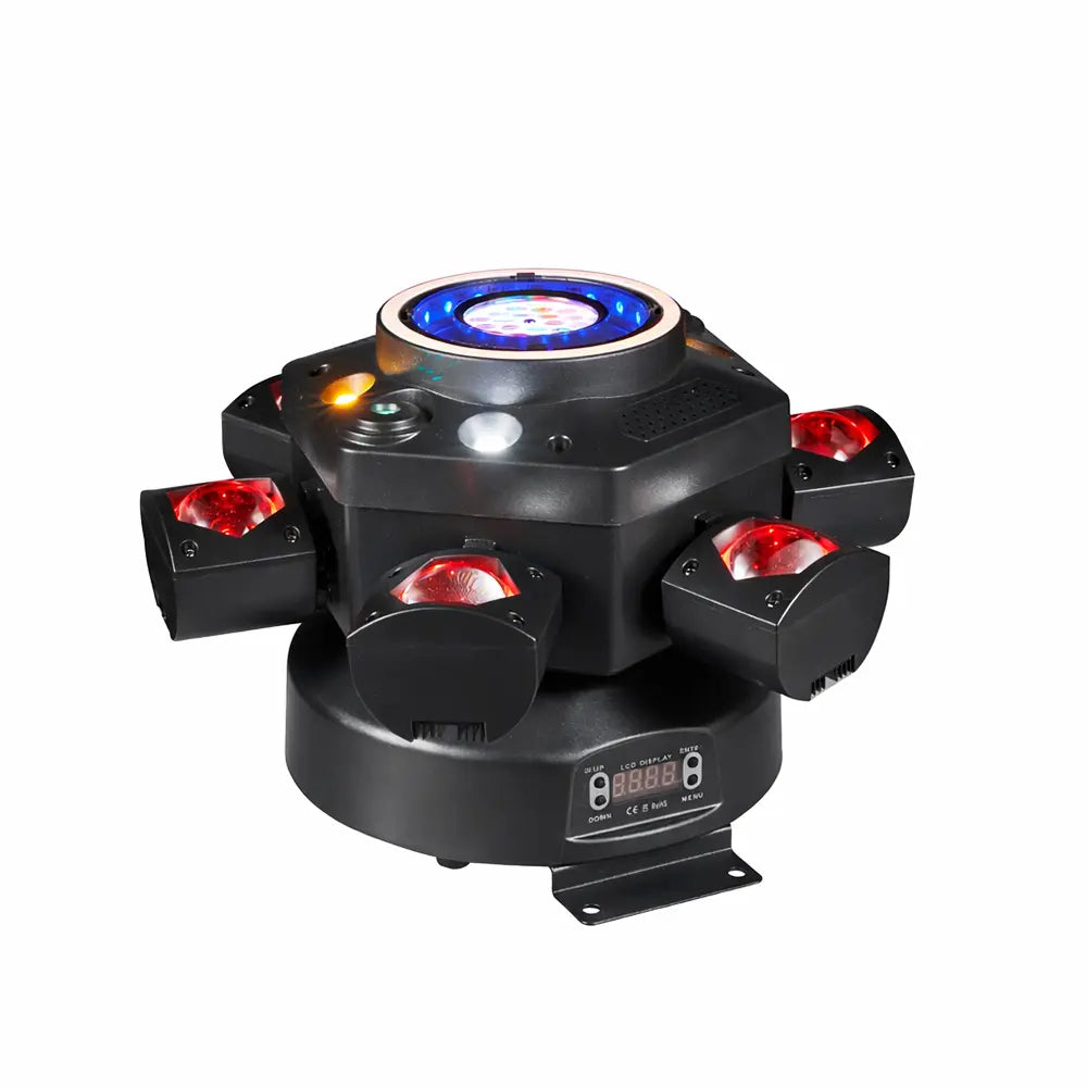 6 Arms Moving Head DJ Stage Lights, 6-in-1 RGBW LED Party Lights DMX512 Sound Activated Disco Stage Lighting for Party Wedding Club